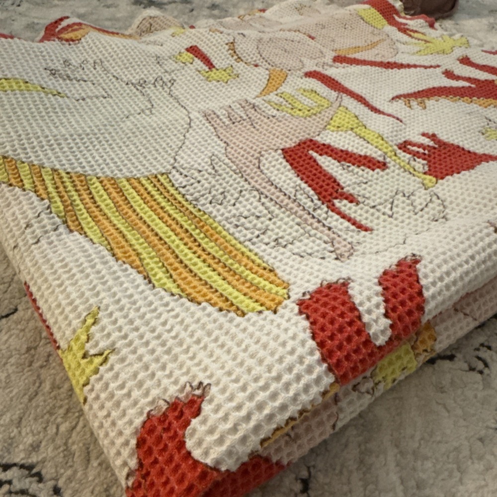 Vintage Finlayson Dinosaur Print 46x 77"Children's Blanket Rare HTF Puuvilla